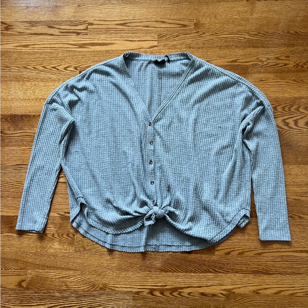 UO Out from Under Grey Waffleknit Longsleeve Shirt